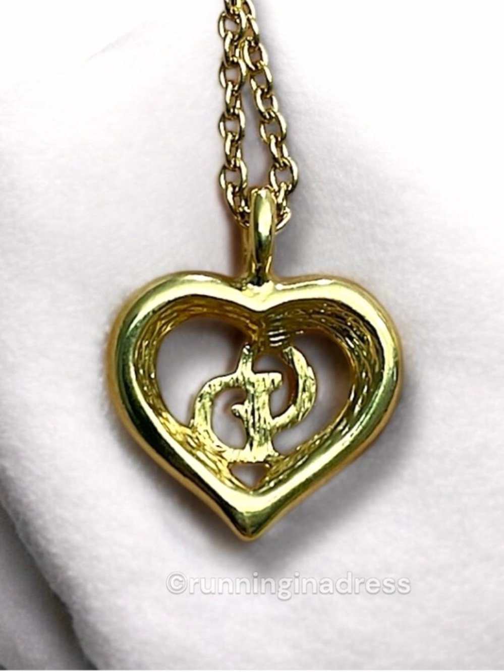 Vintage Christian Dior CD Logo Heart Pendant Necklace Gold - Picture 7 of 16